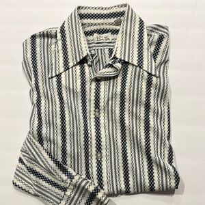The Bon-Ton vintage knit navy blue/white abstract button-down shirt size small